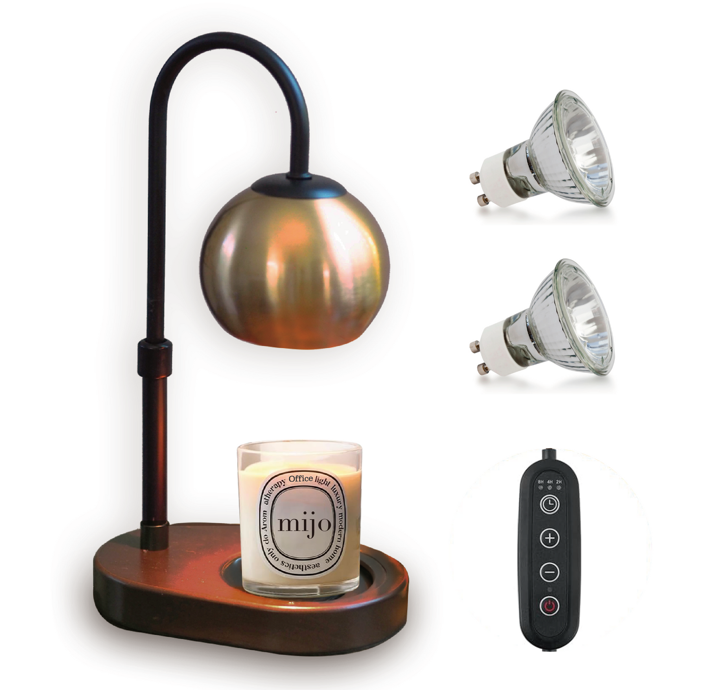 MIJO Candle Warmer Lamp Retro Gold Metal Globe Wood Base with Timer Dimmer