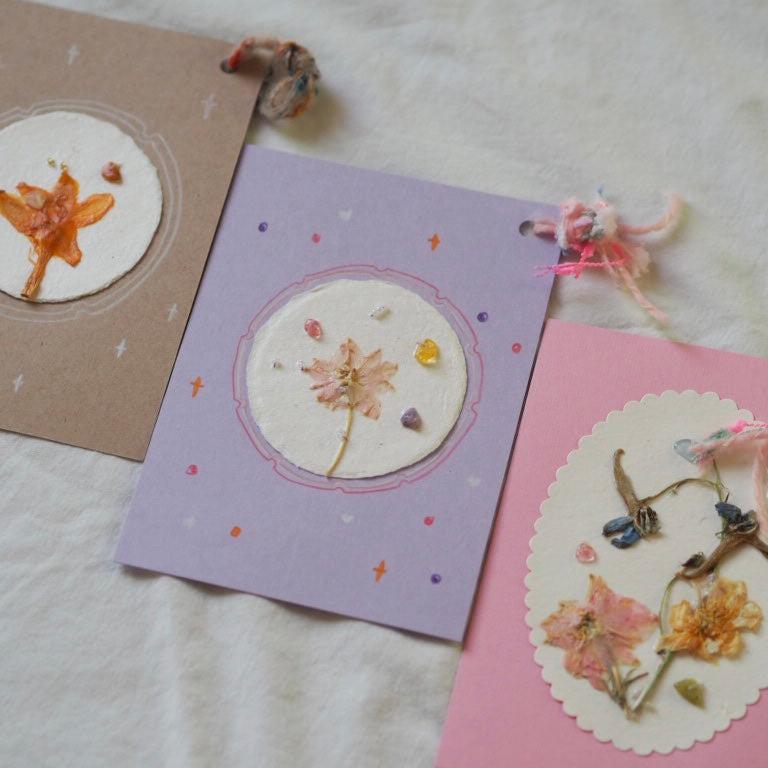 Hand Made Pressed flowers Greeting Card with Mineral and Beads