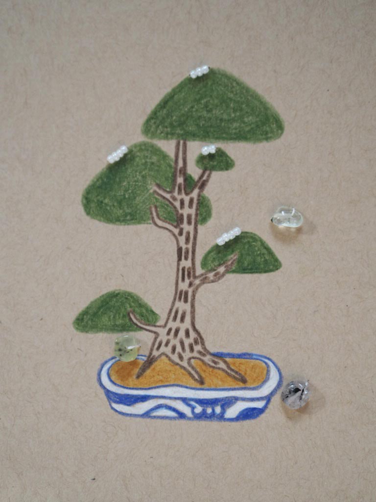 Hand Drawn Bonsai Greeting Card with Crystals & Envelope