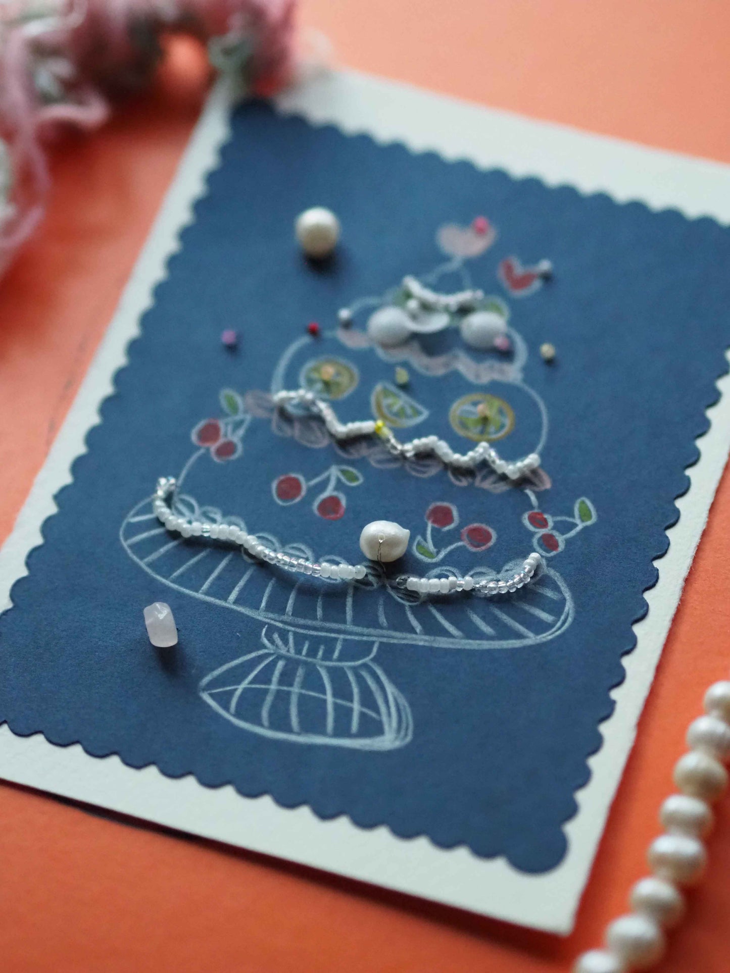 Birthday Cake Greeting Card With Birthstones &  Pearl  Beads