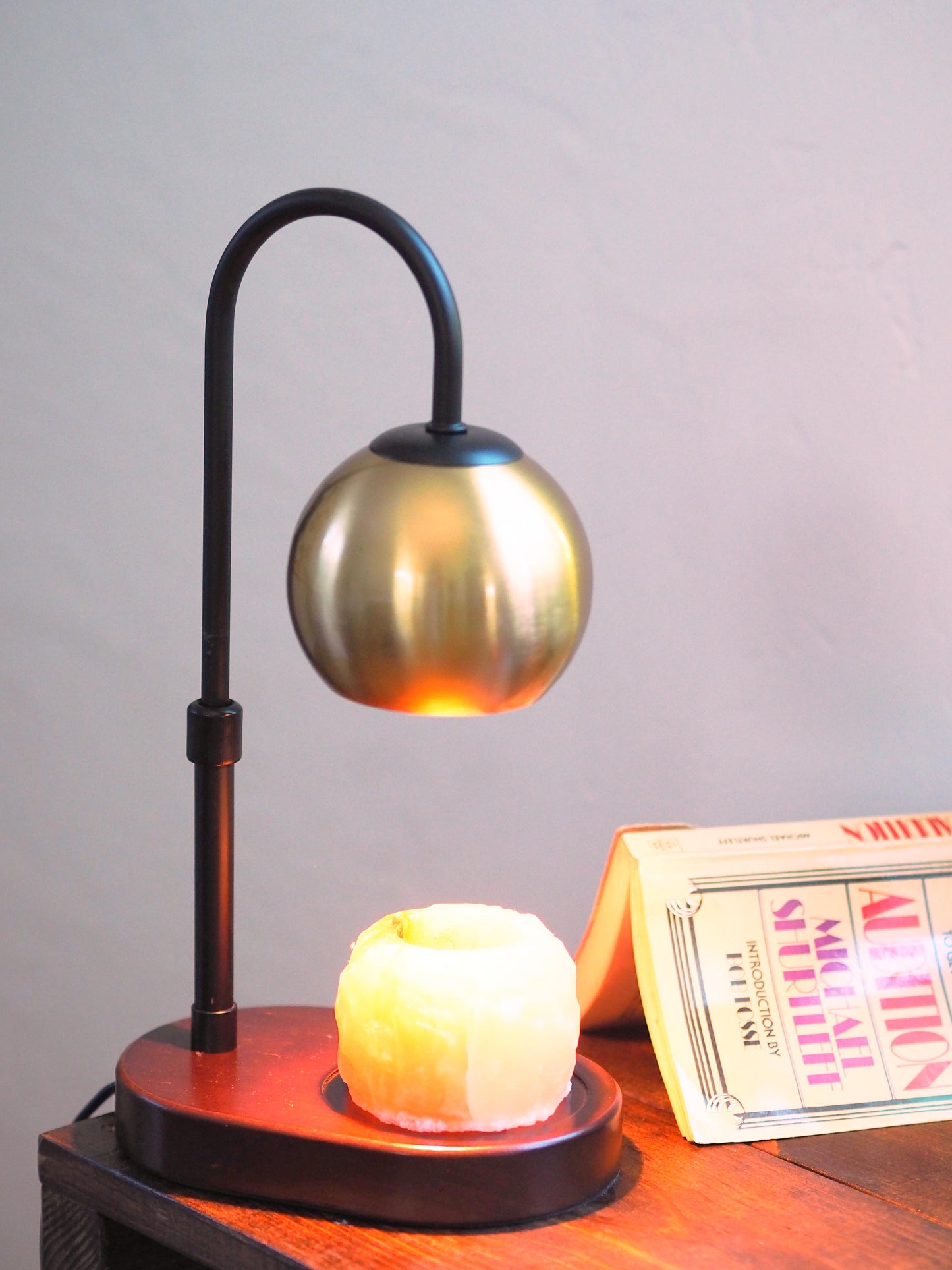 MIJO Candle Warmer Lamp Retro Gold Metal Globe Wood Base with Timer Dimmer