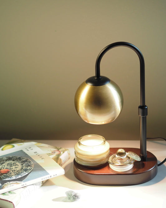 MIJO Candle Warmer Lamp Retro Gold Metal Globe Wood Base with Timer Dimmer