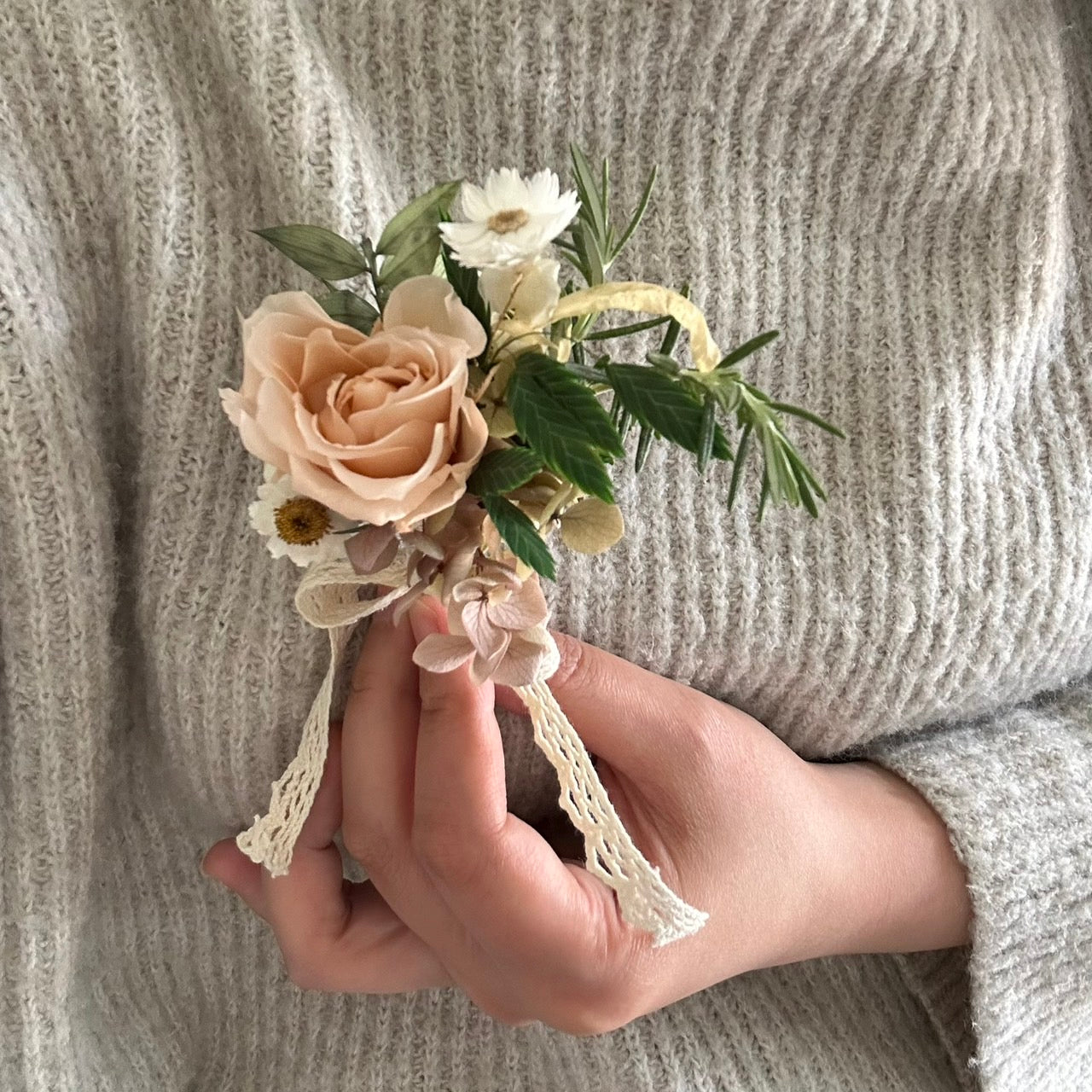 Boutonniere for groom's wedding dried preserved flowers floral corsage